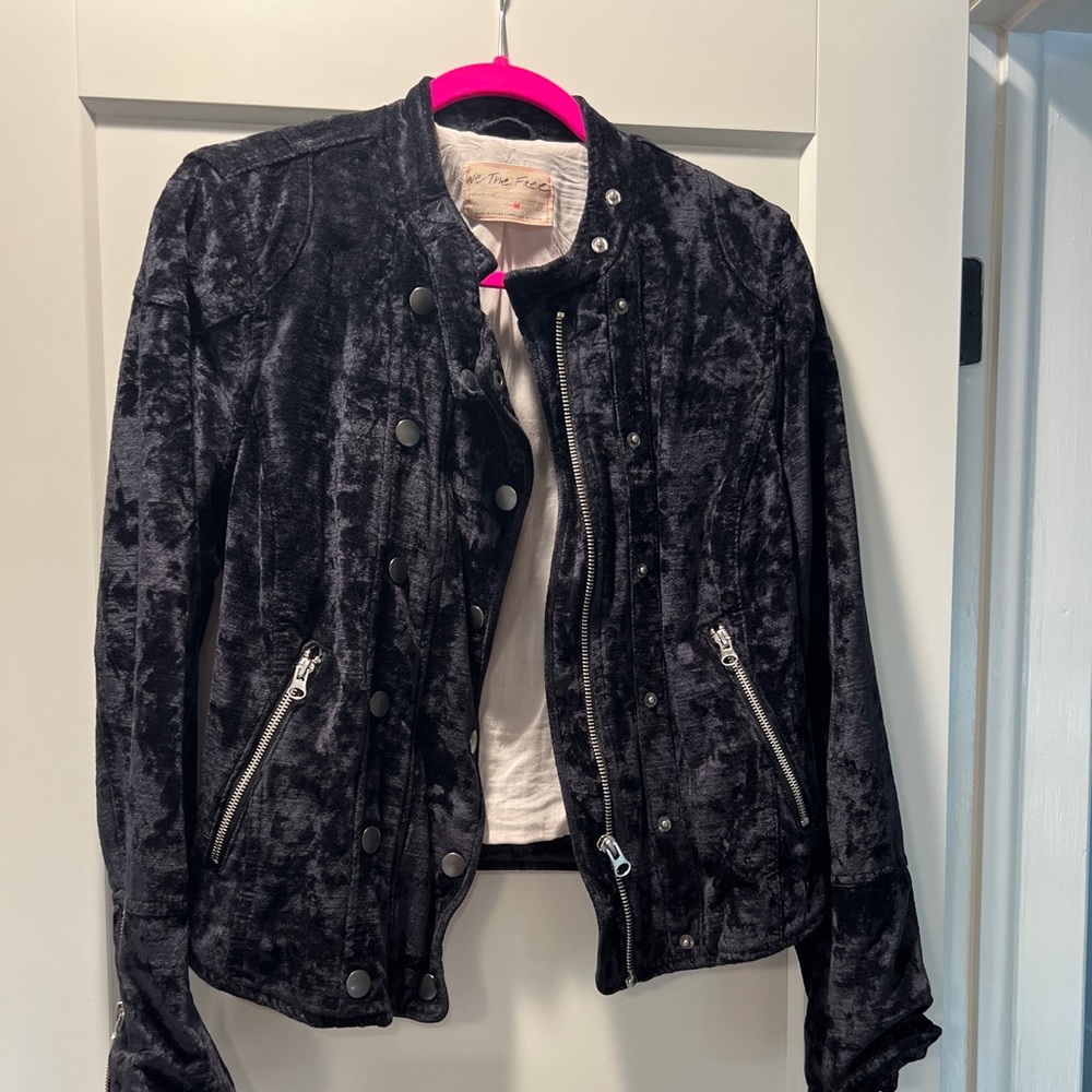 Free People Women's Dusk Till Dawn Velvet Moto Jacket Medium M we the free black